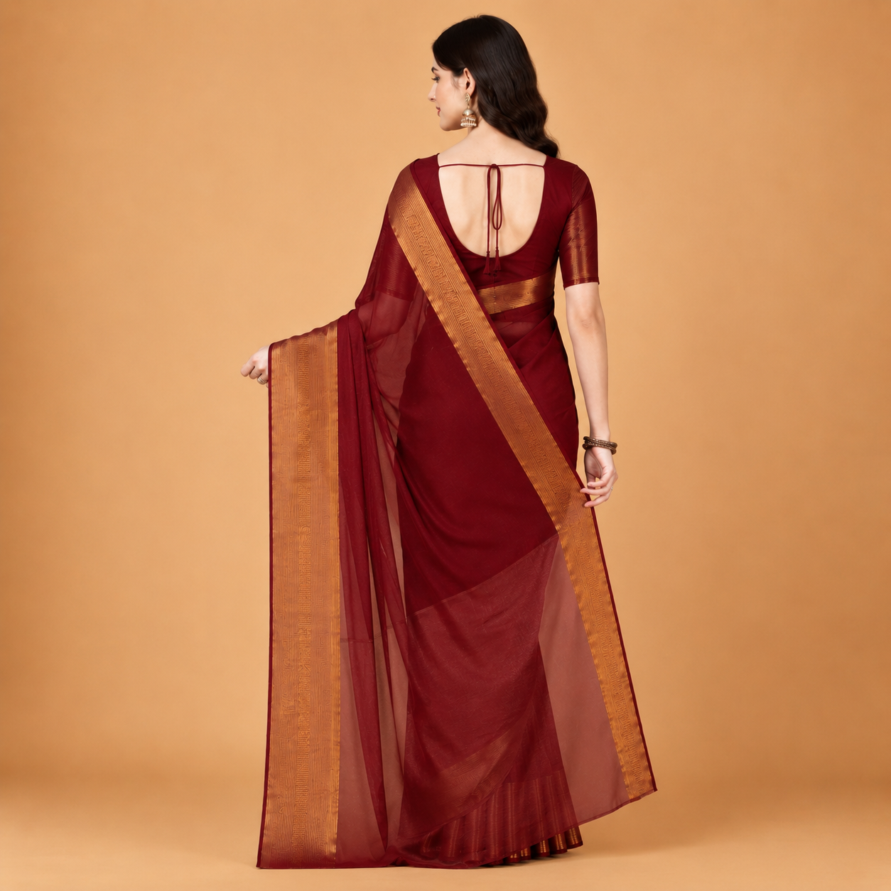 Women's Premium Maroon Organza Saree with Rich Golden Zari Border | Festive & Party Wear Ethnic Saree