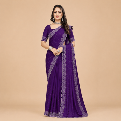 Women's Premium Royal Purple Saree with Intricate Embroidered Lace Border | Designer Party Wear & Festive Saree