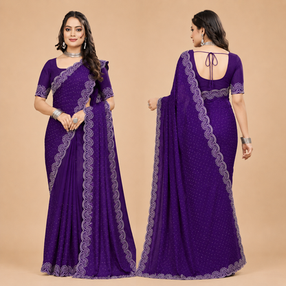Women's Premium Royal Purple Saree with Intricate Embroidered Lace Border | Designer Party Wear & Festive Saree