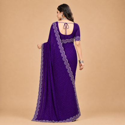 Women's Premium Royal Purple Saree with Intricate Embroidered Lace Border | Designer Party Wear & Festive Saree