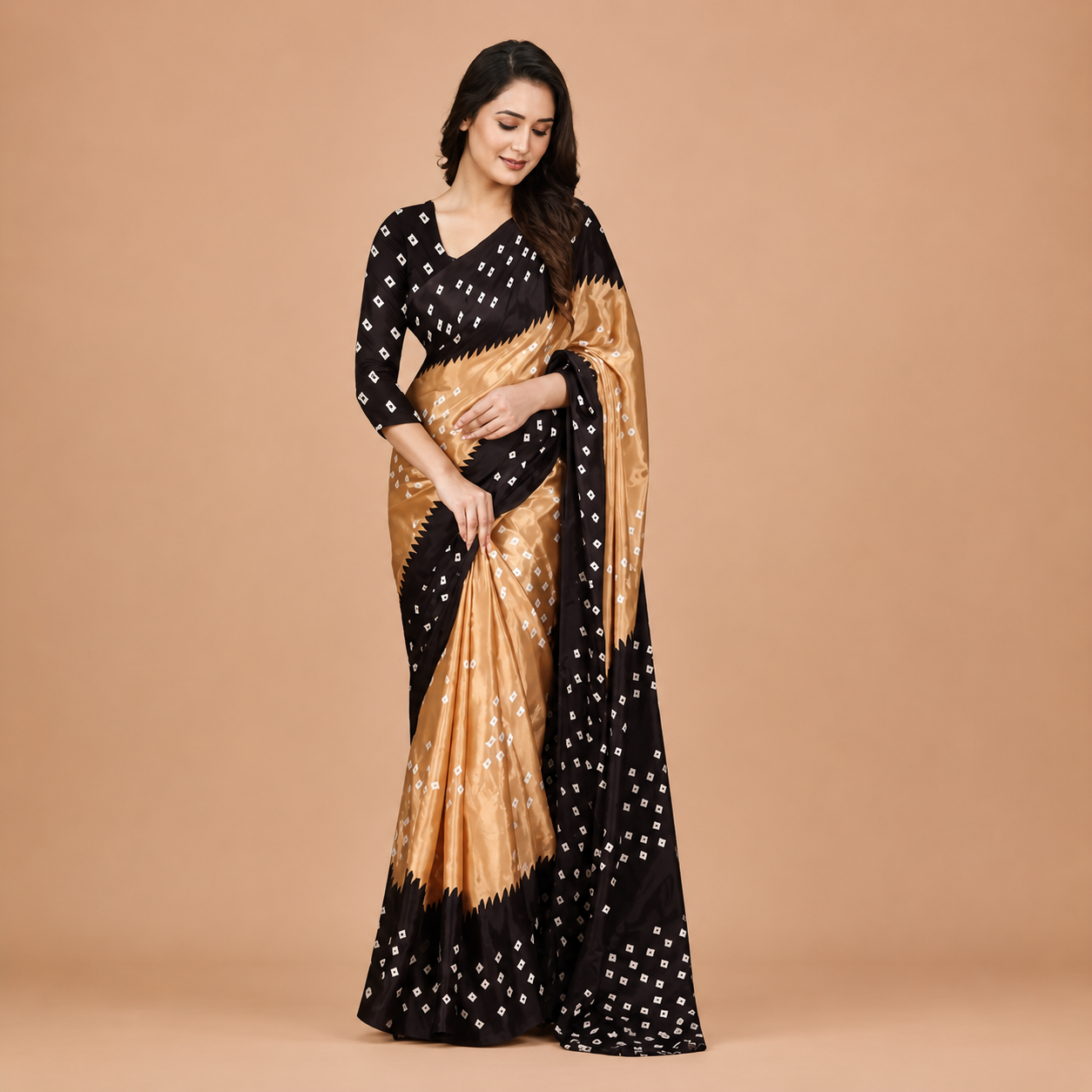 Women's Premium Black & Golden Bandhani Print Saree | Traditional Designer Festive & Party Wear Saree