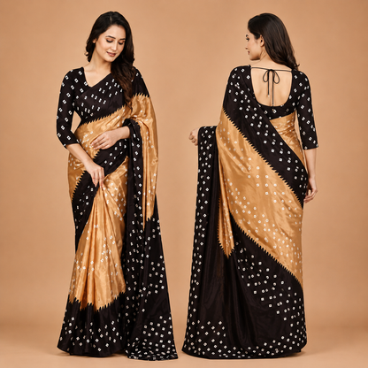 Women's Premium Black & Golden Bandhani Print Saree | Traditional Designer Festive & Party Wear Saree