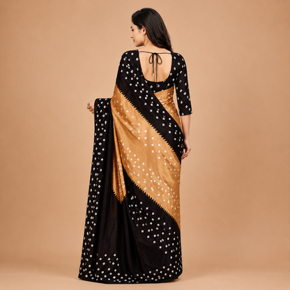 Women's Premium Black & Golden Bandhani Print Saree | Traditional Designer Festive & Party Wear Saree