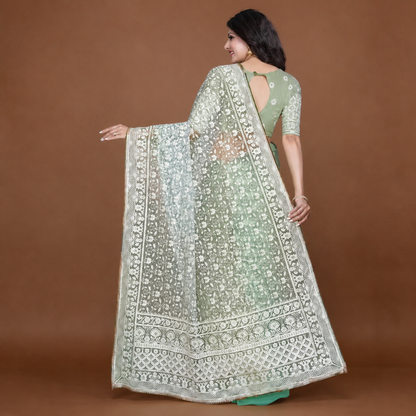Heavy Soft Net Chikankari Embroidery Saree with Heavy Banglory Blouse.