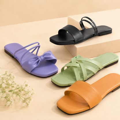 Dyana Core Women’s Trendy Flat Slip-On Sandals – Multi-Style Collection (Pack of 4)