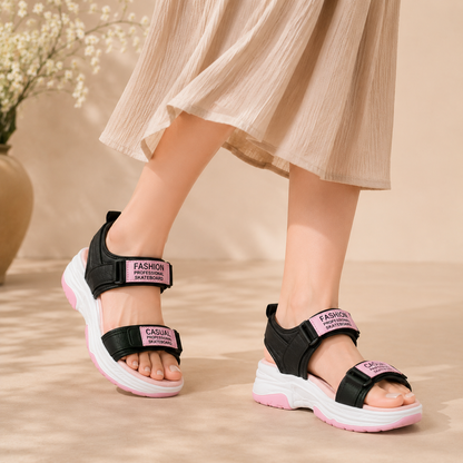 Dyana Core Women’s Fashion Comfort Platform Sandals – Black & Pink