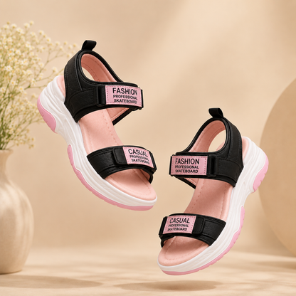Dyana Core Women’s Fashion Comfort Platform Sandals – Black & Pink