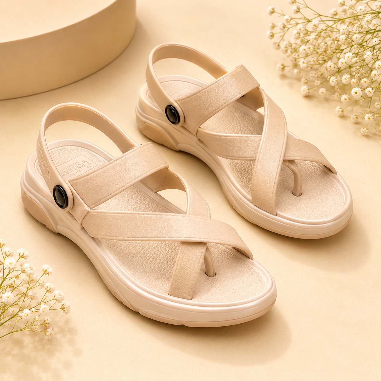Dyana Core Women’s Beige Comfort Cross-Strap Platform Sandals