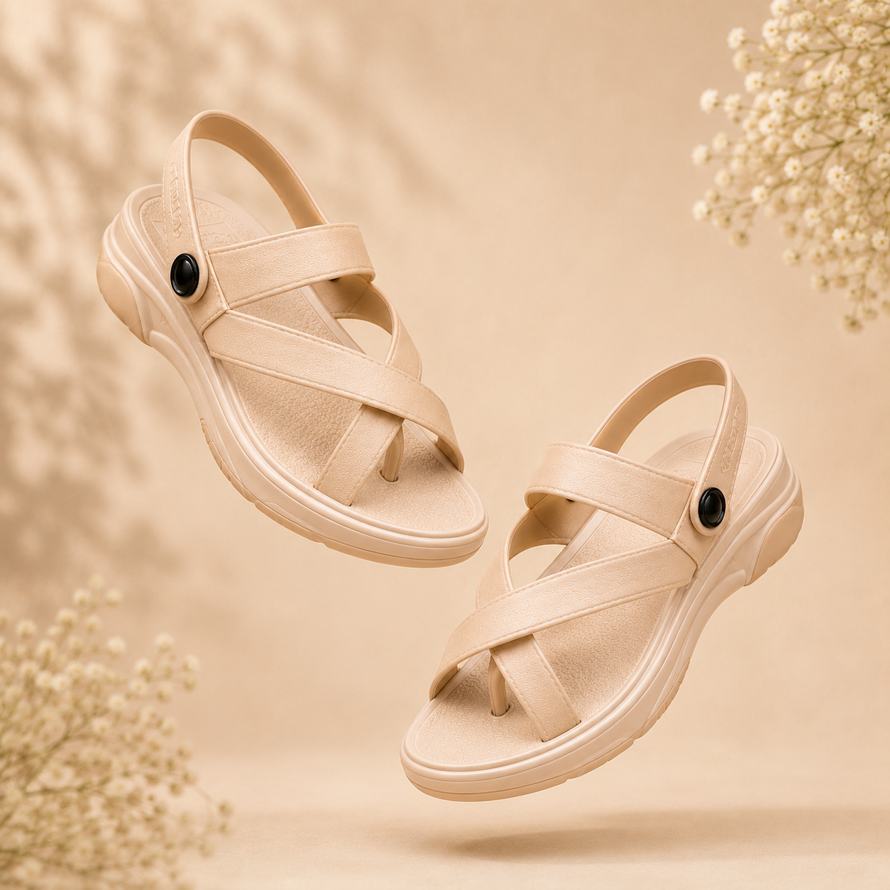 Dyana Core Women’s Beige Comfort Cross-Strap Platform Sandals