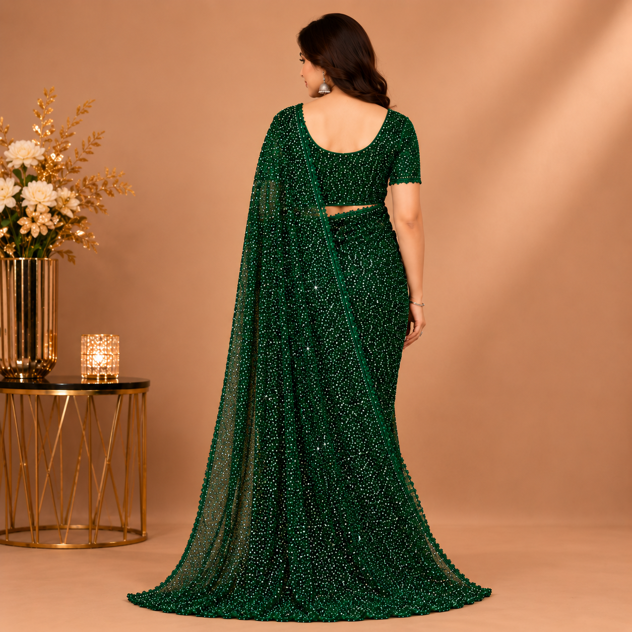 Emerald Green Sequin Party Wear Saree for Women – Premium Designer Glam Collection