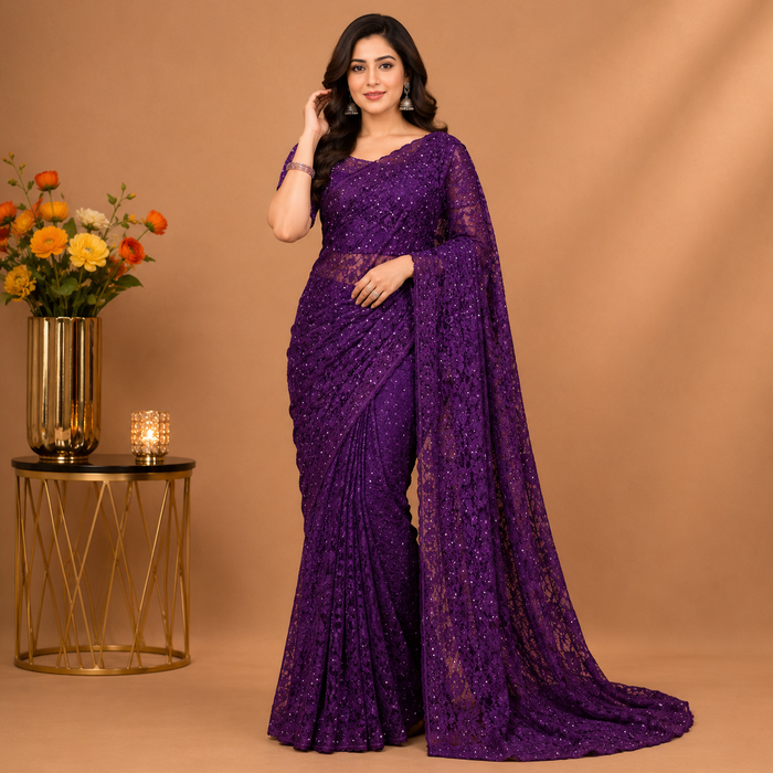 Royal Purple Sequin Designer Saree with Matching Blouse – Premium Party Wear Collection