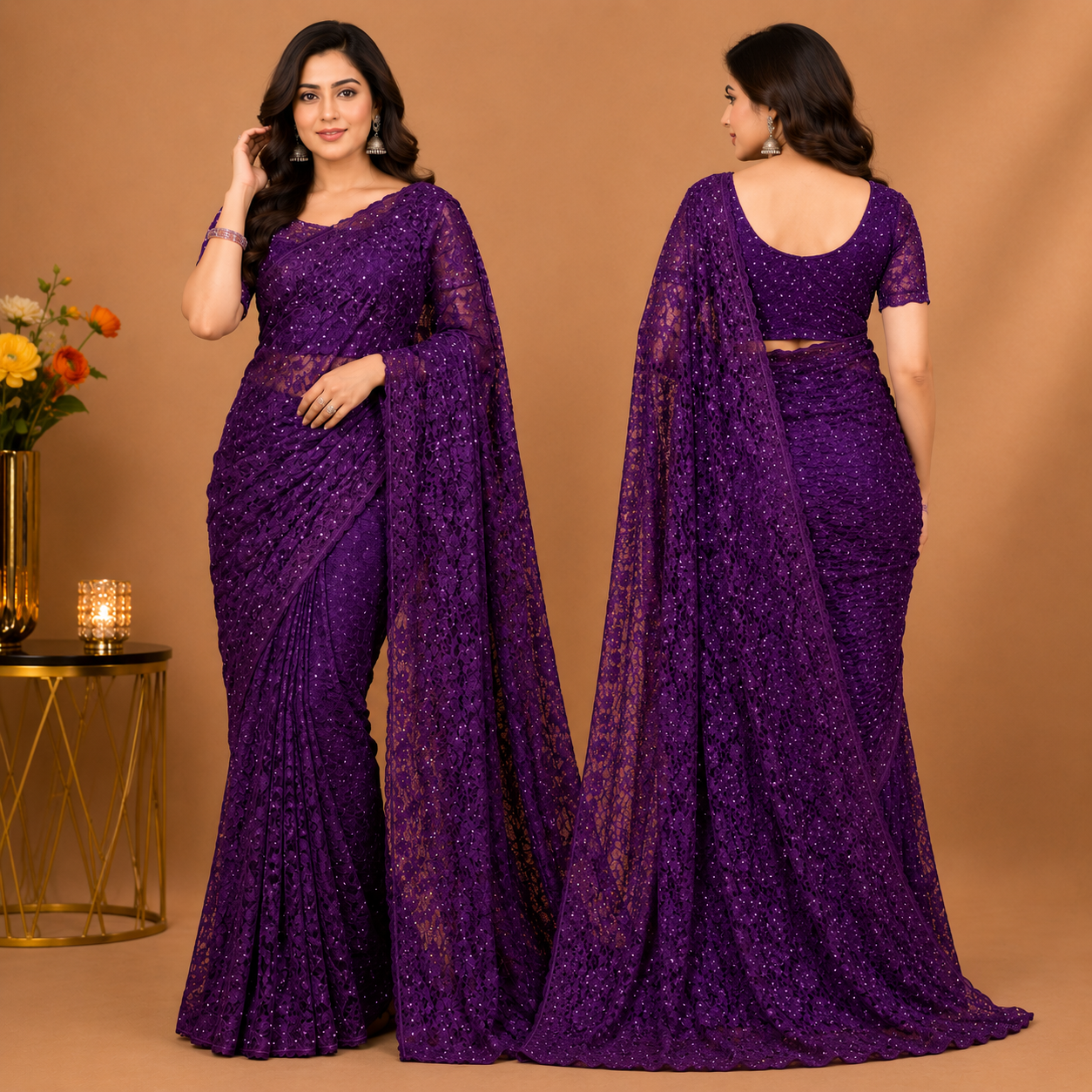 Royal Purple Sequin Designer Saree with Matching Blouse – Premium Party Wear Collection