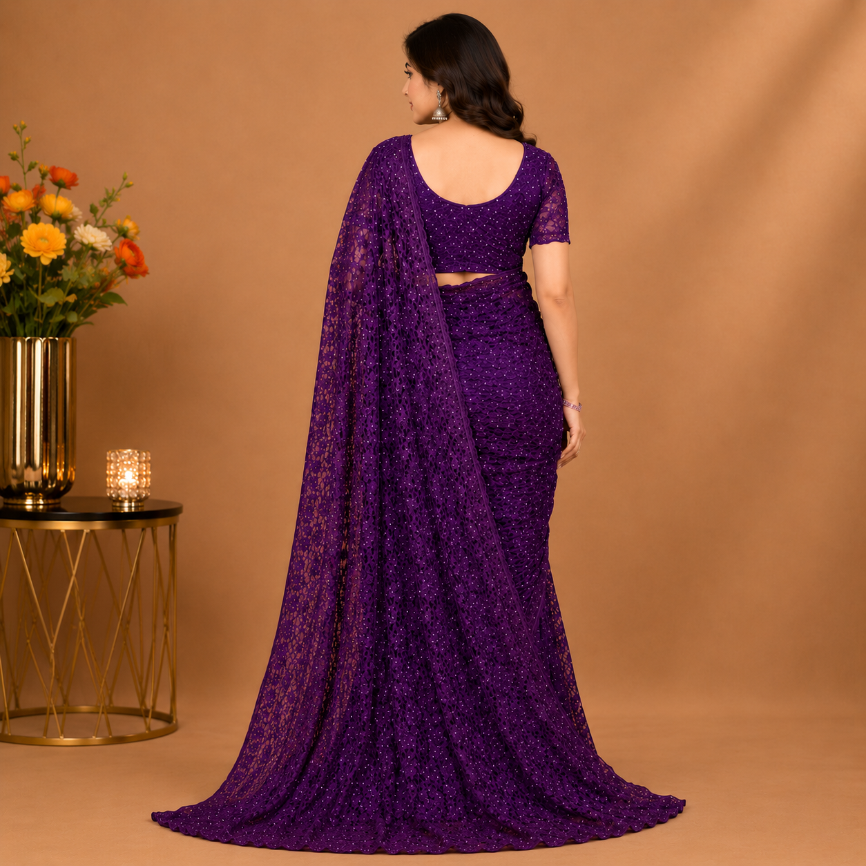 Royal Purple Sequin Designer Saree with Matching Blouse – Premium Party Wear Collection