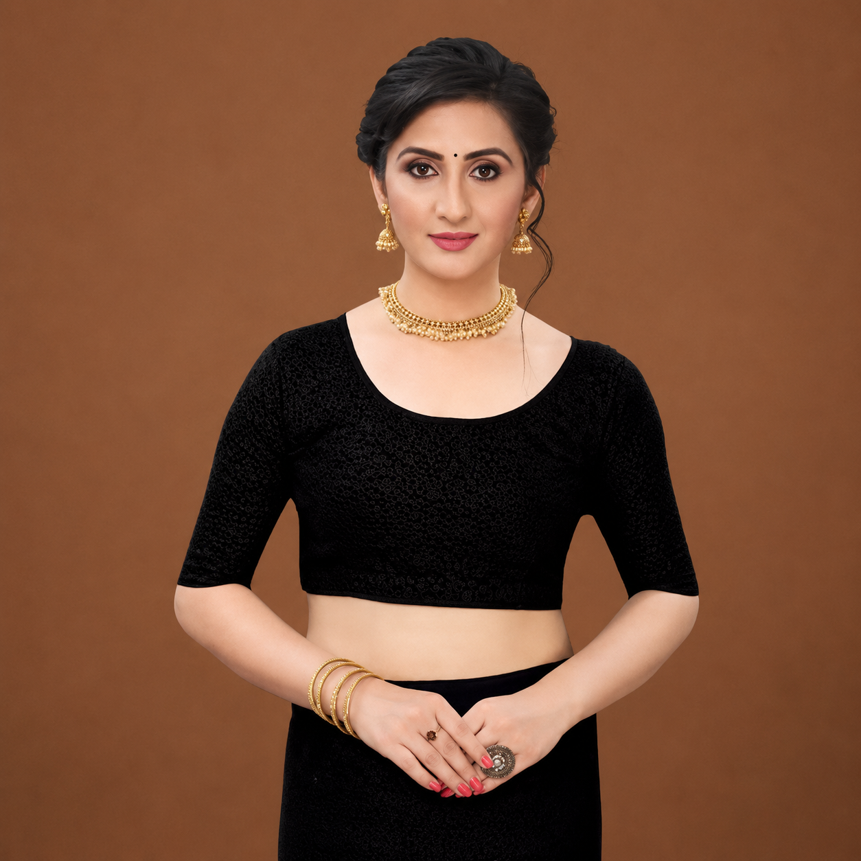 Midnight Black Floral Lace Saree with Elegant Designer Drape