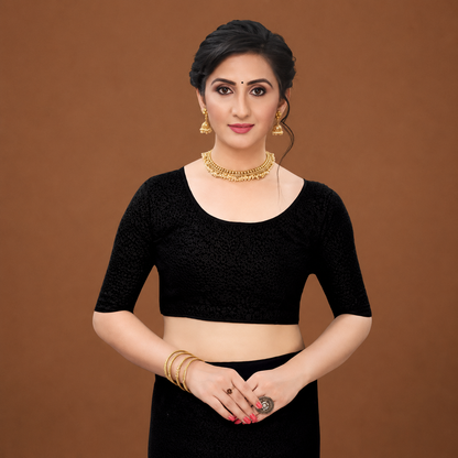 Midnight Black Floral Lace Saree with Elegant Designer Drape